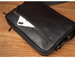 Fashion Black Mens Leather 10 inches Mens Small Messenger Bag Brown Courier Bag Postman Bag for Men