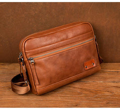 Fashion Black Mens Leather 10 inches Mens Small Messenger Bag Brown Courier Bag Postman Bag for Men
