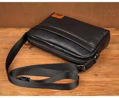 Fashion Black Mens Leather 10 inches Mens Small Messenger Bag Brown Courier Bag Postman Bag for Men