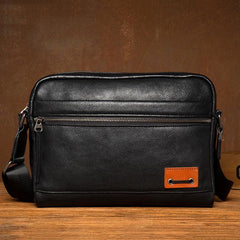Fashion Black Mens Leather 10 inches Mens Small Messenger Bag Brown Courier Bag Postman Bag for Men