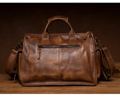 Cool Brown Leather Mens 14 inches Laptop Briefcase Black Business Side Bag Work Bag for Men