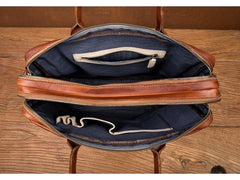 Vintage Brown Leather Mens 15 inches Briefcase Laptop Black HandBag Business Side Bag Work Bag for Men