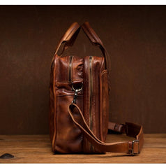Brown Leather Mens 15 inches Large Briefcase Laptop Side Bag Black Travel Handbag Work Bag for Men