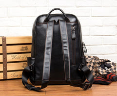 Cool Black Mens Leather 14-inch Computer Backpacks Travel Backpack School Backpacks for men