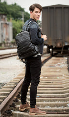 Cool Black Mens Leather 14-inch Computer Backpacks Travel Backpack School Backpacks for men