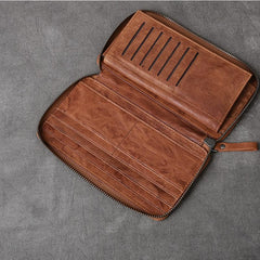 Black Leather Mens Long Wallet Zipper Brown Clutch Phone Wallet For Men
