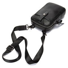 Cool Black Leather Men's Cell Phone Holster Mini Side Bag Waist Belt Pouch For Men