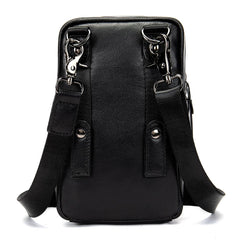 Cool Black Leather Men's Cell Phone Holster Mini Side Bag Waist Belt Pouch For Men