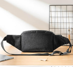 Black Casual Leather Mens 8inches Sling Bag Chest Bag Black One Shoulder Backpack for Men