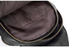 Casual Black Leather Mens Sling Bag Chest Bag Black Sling Shoulder Bag One Shoulder Backpack for Men