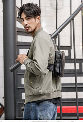 Casual Black Leather Mens Sling Bag Chest Bag Black Sling Shoulder Bag One Shoulder Backpack for Men
