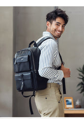 Casual Black Mens Leather School Backpacks Travel Backpacks 14-inch Laptop Backpack for men