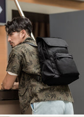 Fashion Black Mens Nylon Backpack Travel Backpacks 15‘’ Laptop Backpack College Bag for men