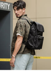 Fashion Black Mens Nylon Backpack Travel Backpacks 15‘’ Laptop Backpack College Bag for men