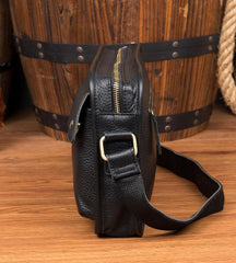 Cool Black Leather 10 inches Small Postman Bags Messenger Bag Courier Bag for Men