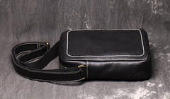 Black Cool Leather 10 inches Small Zipper Messenger Bag Vertical Shoulder Bag Dark Brown Side Bag For Men