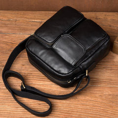 Cool Black Leather Small Courier Bags Brown Vertical Messenger Bag Postman Bag for Men