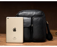 Cool Black Leather Small Courier Bags Brown Vertical Messenger Bag Postman Bag for Men