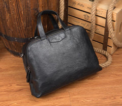 Black Cool Leather 14 inches Shoulder Briefcase Travel Bags Handbags Luggage Bag for Men