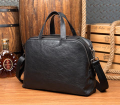 Black Cool Leather 14 inches Shoulder Briefcase Travel Bags Handbags Luggage Bag for Men