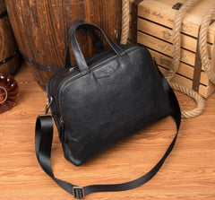Black Cool Leather 14 inches Shoulder Briefcase Travel Bags Handbags Luggage Bag for Men
