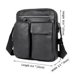 Black Cool Leather Large Zipper Messenger Bag Vertical Brown Side Bag For Men
