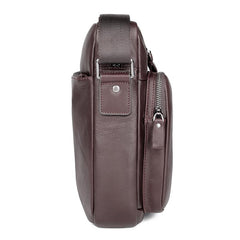 Black Cool Leather Large Zipper Messenger Bag Vertical Brown Side Bag For Men