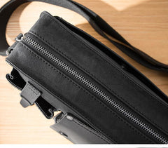 Black Cool Leather Mens 10inches Courier Bag Postman Bag Black Messenger Bags Side Bag for Men