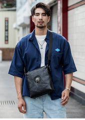 Black Cool Leather Mens 10 inches Vertical Courier Bag Postman Bag Black Cross Messenger Bags Side Bag for Men