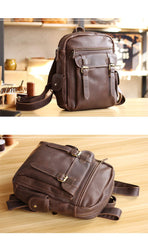 Coffee Cool Leather Mens School Backpack College Backpack 14'' Computer Backpack For Men