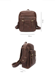 Coffee Cool Leather Mens School Backpack College Backpack 14'' Computer Backpack For Men