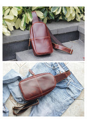 Brown Cool Leather Mens Sling Bag Chest Bag Brown Sling Pack For Men