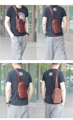 Brown Cool Leather Mens Sling Bag Chest Bag Brown Sling Pack For Men