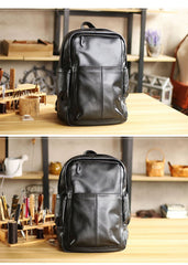 Black Cool Leather Mens School Backpack College Backpack 15