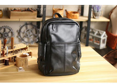 Black Cool Leather Mens School Backpack College Backpack 15