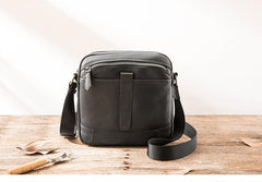 Black Cool Leather Mens Small Shoulder Bags Vertical Messenger Bags Square Phone Bag for Men