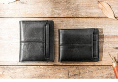 Black Cool Leather Mens Slim Small Wallets Bifold Vintage billfold Wallet Card Wallet for Men