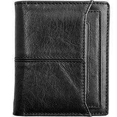 Black Cool Leather Mens Slim Small Wallets Bifold Vintage billfold Wallet Card Wallet for Men