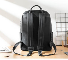 Cool Black Mens Leather Backpacks Travel Backpack 14-inch Laptop Backpack for men