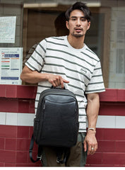 Cool Black Mens Leather Backpacks Travel Backpack 14-inch Laptop Backpack for men