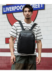 Cool Black Mens Leather Backpacks Travel Backpack 14-inch Laptop Backpack for men