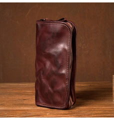 Black Cool Mens Leather long Wallet Brown Leather Zipper Wallet Long Wallets Clutch for Men