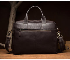 Black Leather Mens 13 inches Vertical Briefcase Laptop Shoulder Bag Coffee Business Work Bag for Men