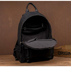 Fashion Black Mens Leather 13-inch Computer Backpack Black Travel Backpack School Backpack for men