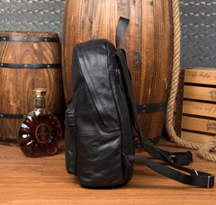 Fashion Black Mens Leather 13-inch Computer Backpacks Cool Travel Backpacks School Backpacks for men