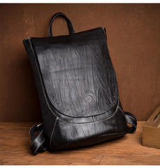 Fashion Mens Black Leather 14-inch Satchel Computer Backpacks Cool Travel Backpacks School Backpack for men