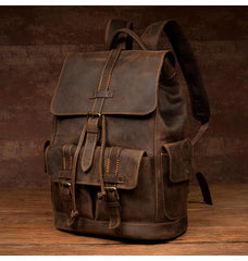 Vintage Brown Fashion Mens Leather 15-inch Computer Backpacks Brown Travel Backpacks School Backpacks for men