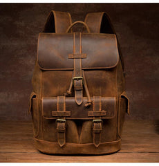 Vintage Brown Fashion Mens Leather 15-inch Computer Backpacks Brown Travel Backpacks School Backpacks for men