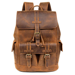 Vintage Brown Fashion Mens Leather 15-inch Computer Backpacks Brown Travel Backpacks School Backpacks for men