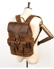 Vintage Brown Fashion Mens Leather 15-inch Computer Backpacks Brown Travel Backpacks School Backpacks for men